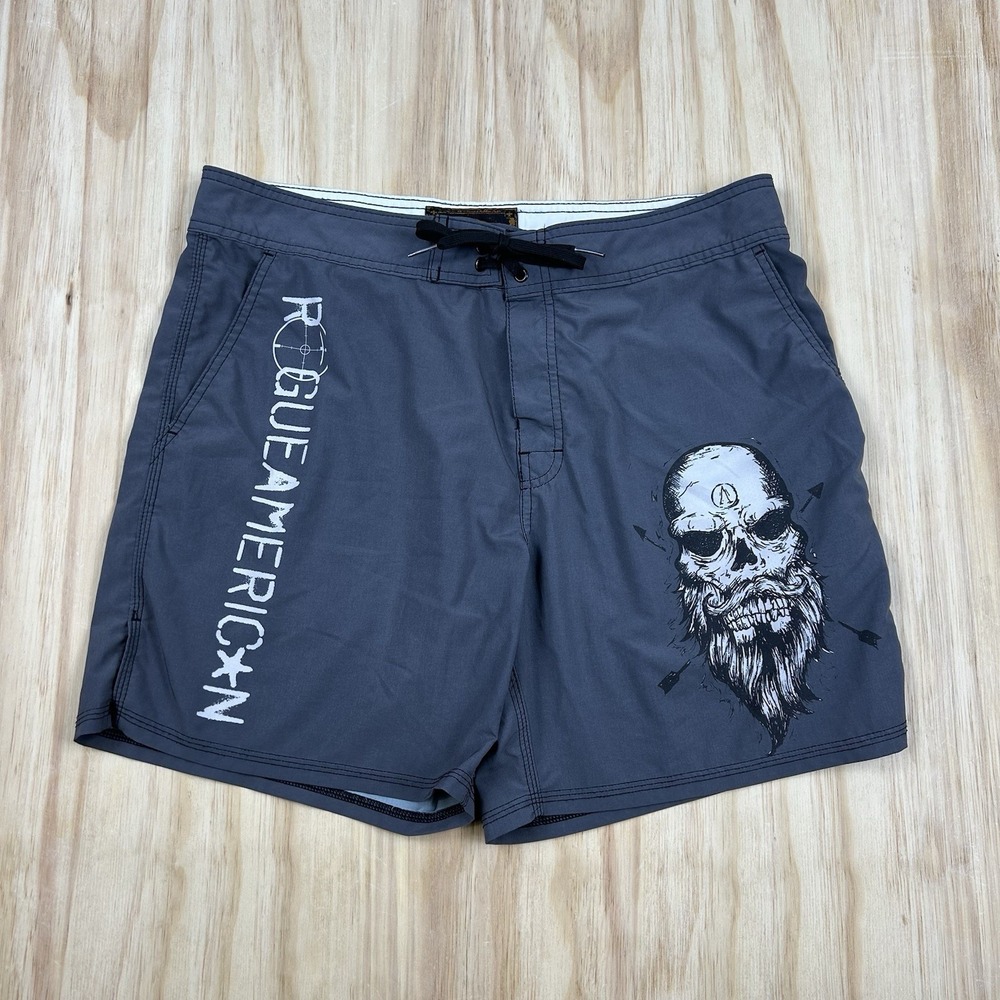 Rogue American Men's Skulls Swim Trunks Board Shorts Made USA Size 36